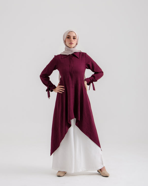 High Low Buttoned Chemise Burgundy C191