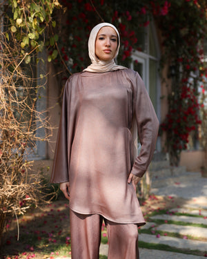 Shimmer Cape-Overlay Jumpsuit Cafe C1781