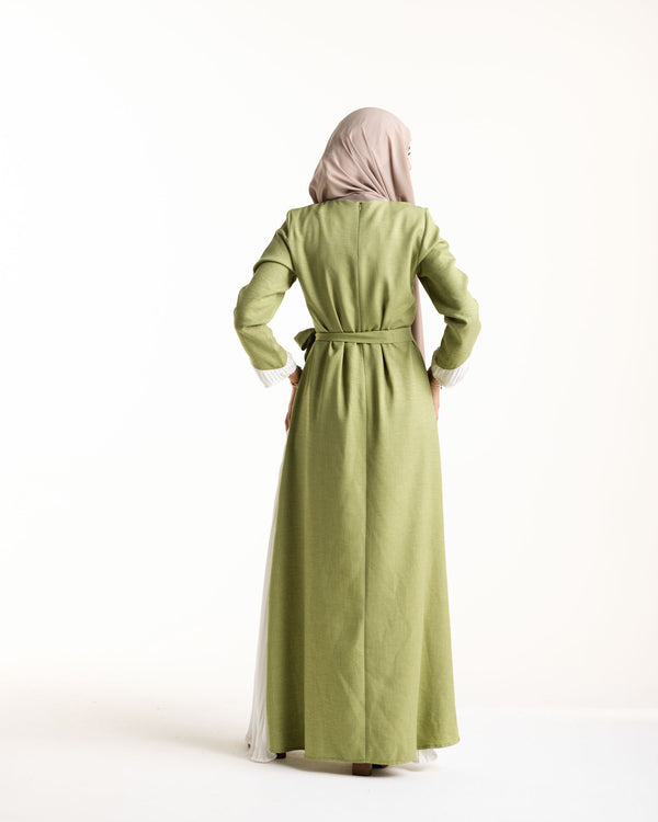 Linen Pleated Dress Pistachio C742