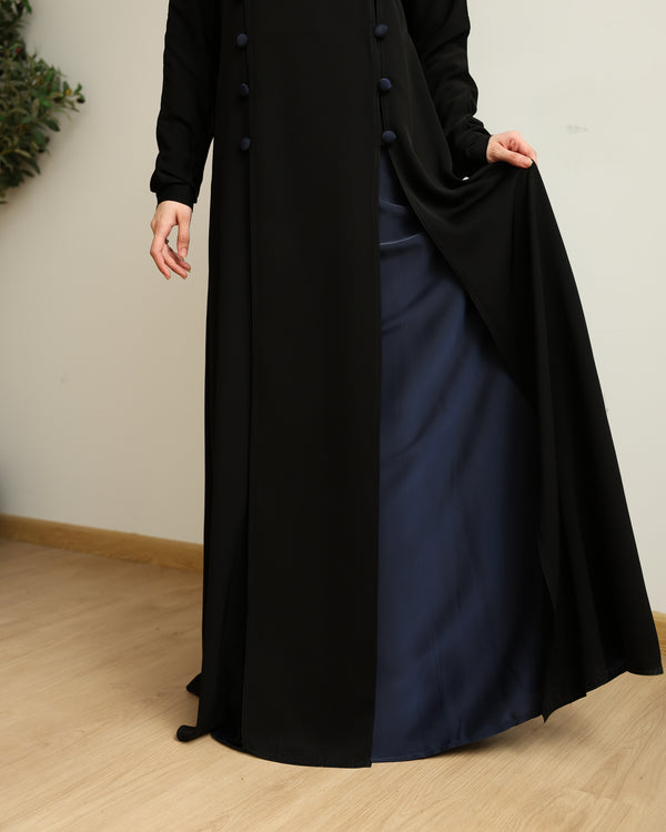 The Parallel Navy Button Abaya C278