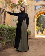 Asymmetrical Pleated Abaya Olive C104