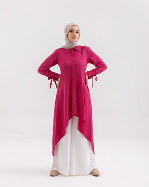 High Low Buttoned Chemise Hot Pink C191