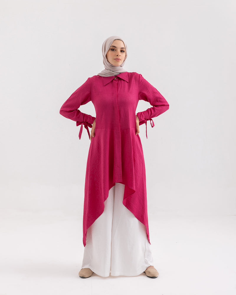High Low Buttoned Chemise Hot Pink C191
