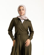 Linen Wrap Blouse Olive C155