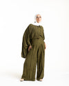 Embroidered Wide Leg Pants Olive C1703