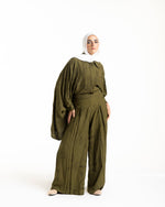 Embroidered Wide Leg Pants Olive C1703