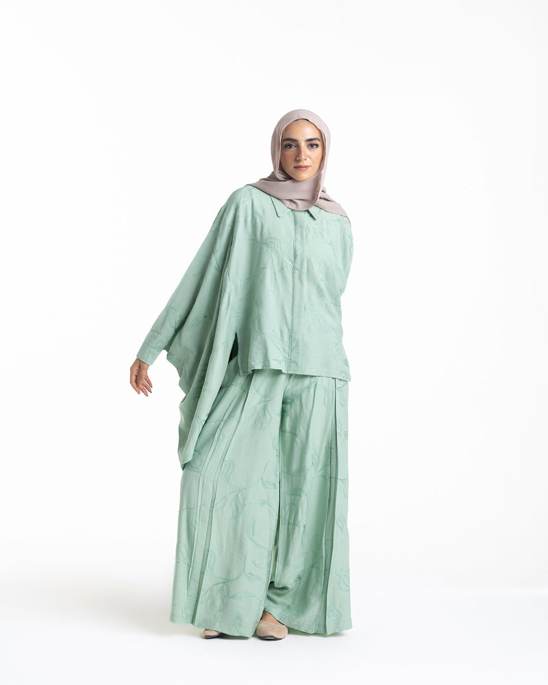 Embroidered Wide Leg Pants Mint C1703