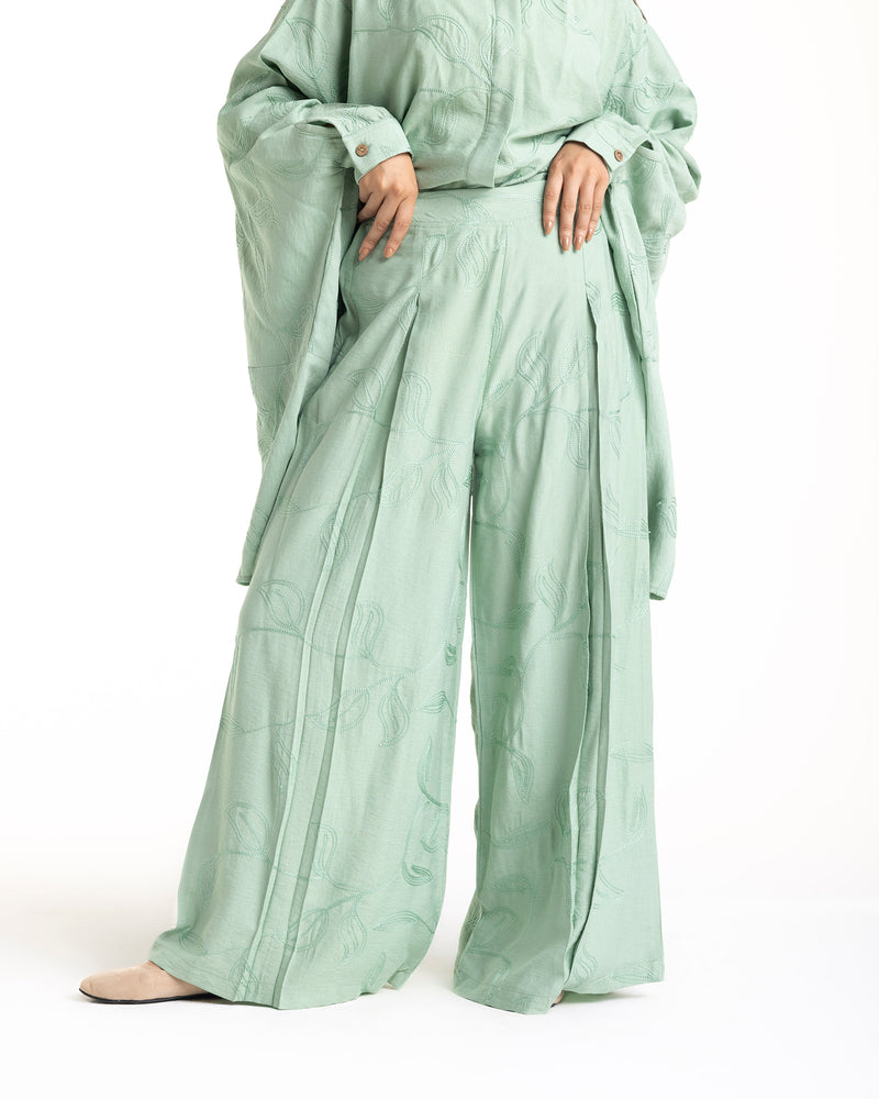 Embroidered Wide Leg Pants Mint C1703