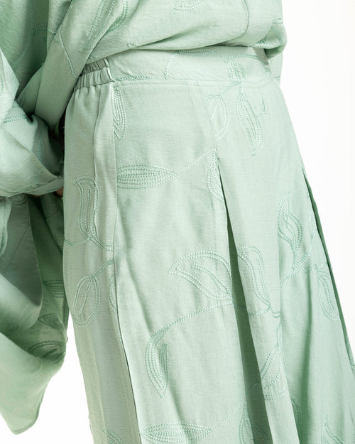 Embroidered Wide Leg Pants Mint C1703