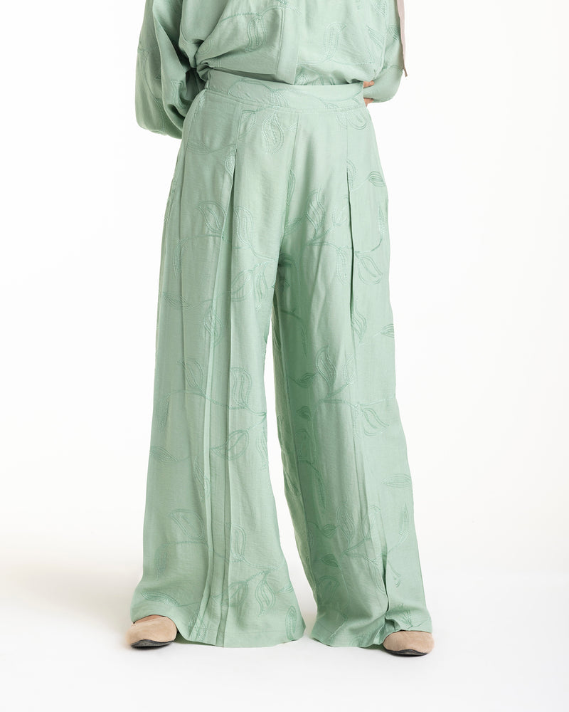 Embroidered Wide Leg Pants Mint C1703