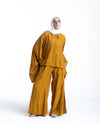 Embroidered Wide Leg Pants Mustard C1703