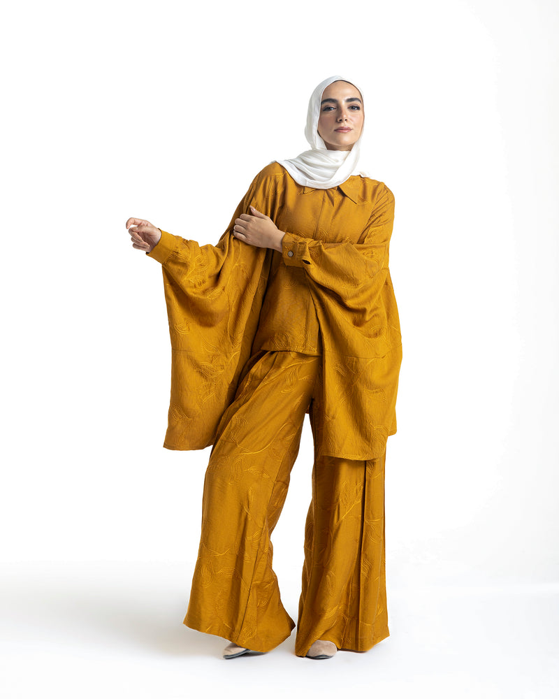 Embroidered Wide Leg Pants Mustard C1703