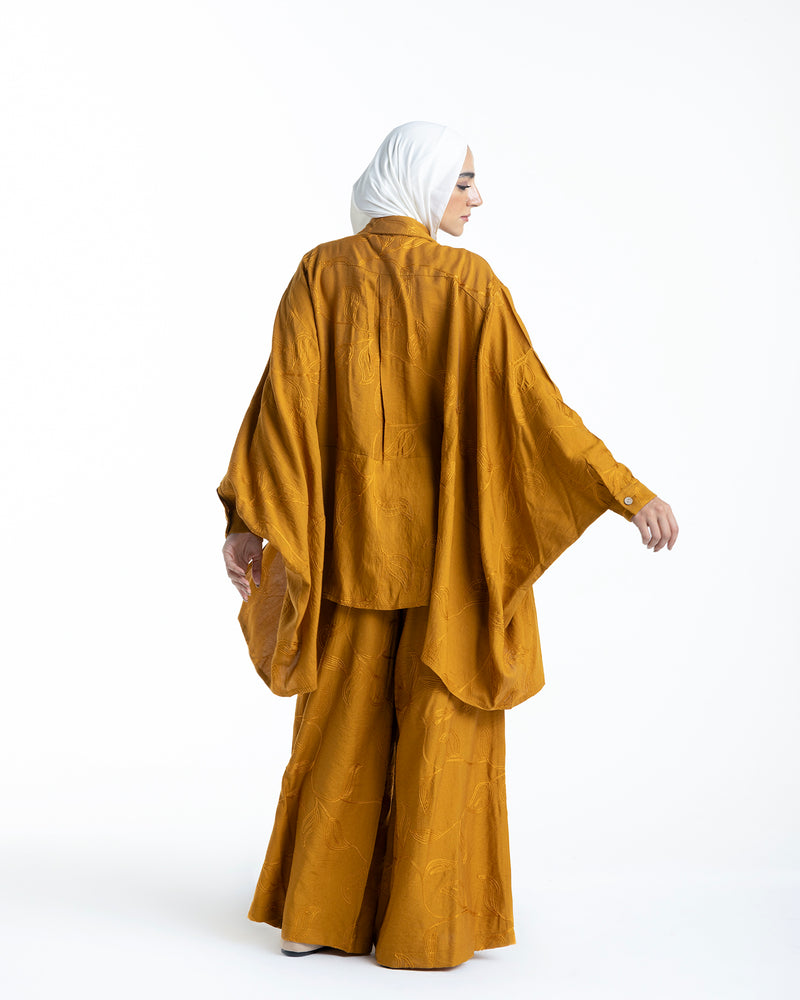 Embroidered Wide Leg Pants Mustard C1703