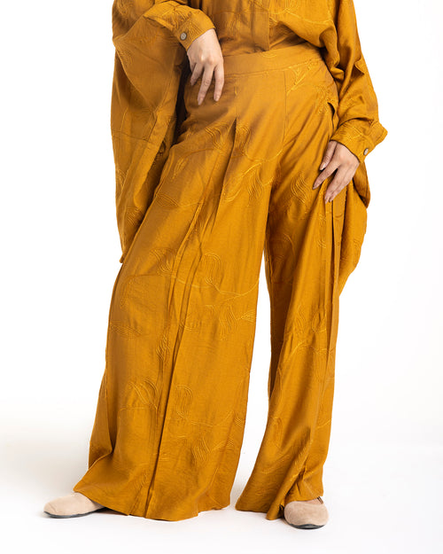 Embroidered Wide Leg Pants Mustard C1703