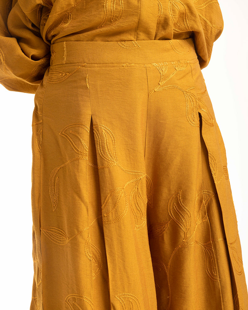 Embroidered Wide Leg Pants Mustard C1703