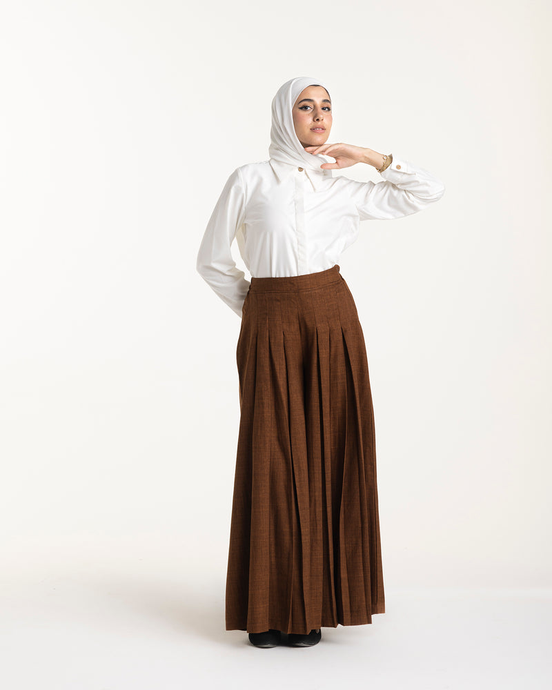 Linen Pleated Jupe Pantalon Brown C148
