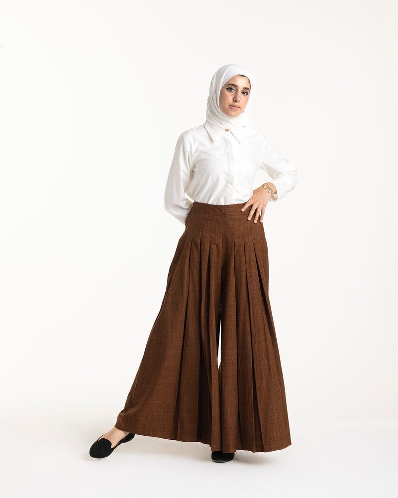Linen Pleated Jupe Pantalon Brown C148