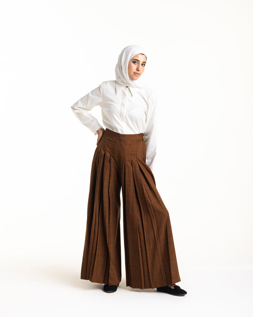 Linen Pleated Jupe Pantalon Brown C148