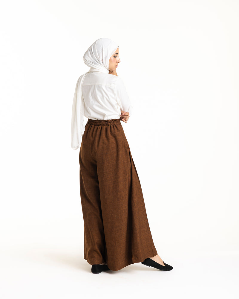Linen Pleated Jupe Pantalon Brown C148