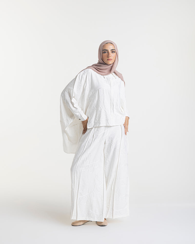 Embroidered Wide Leg Pants Offwhite C1703