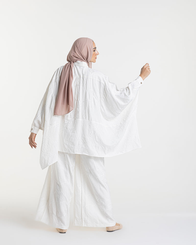 Embroidered Wide Leg Pants Offwhite C1703