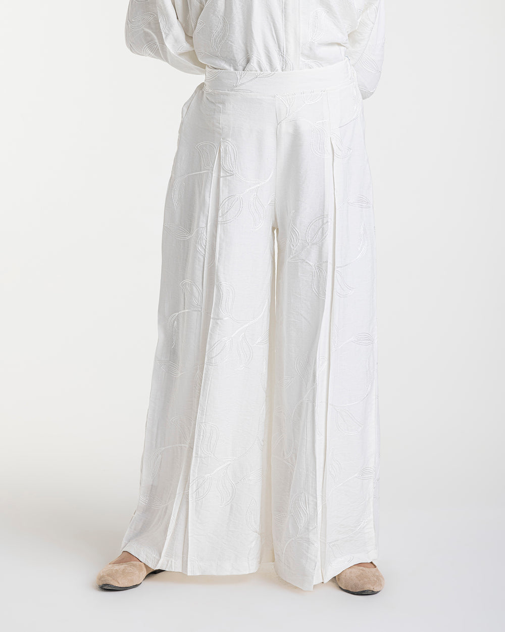 Embroidered Wide Leg Pants Offwhite C1703