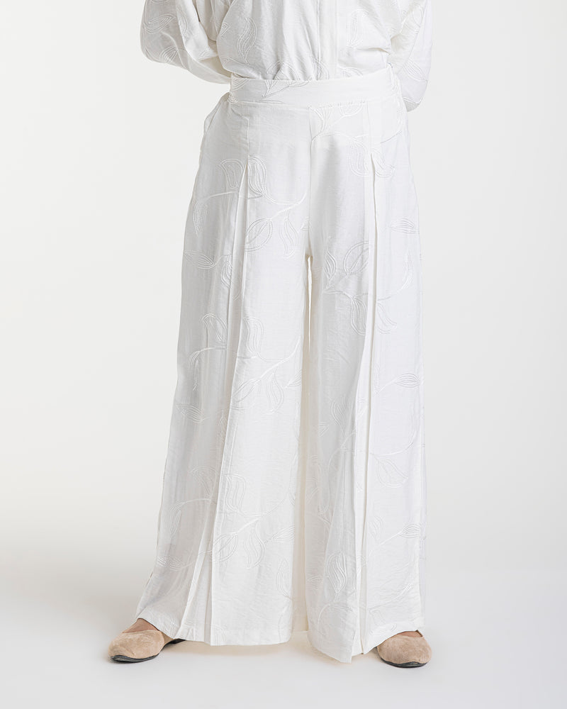 Embroidered Wide Leg Pants Offwhite C1703