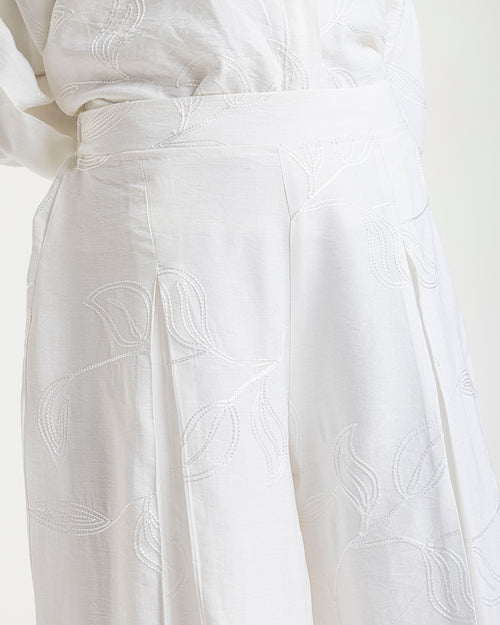 Embroidered Wide Leg Pants Offwhite C1703