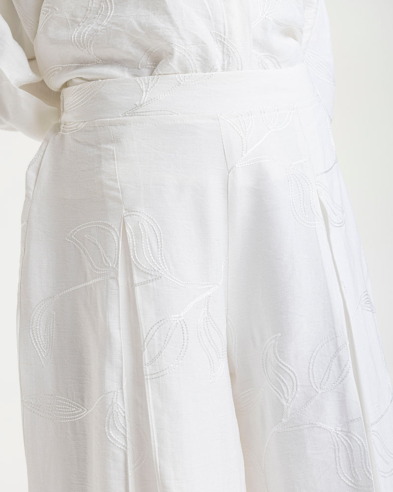 Embroidered Wide Leg Pants Offwhite C1703
