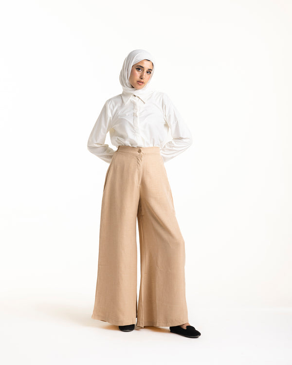 Linen Wide Leg Pants Dark Beige C120