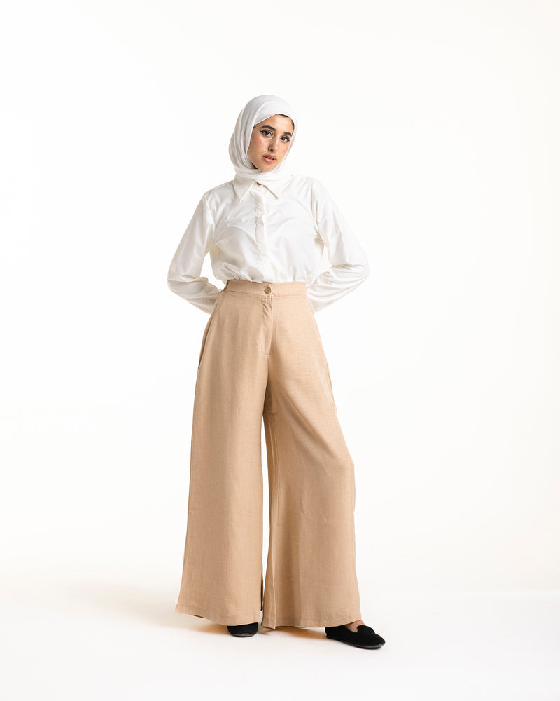 Linen Wide Leg Pants Dark Beige C120