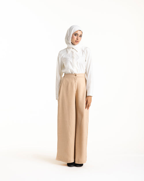 Linen Wide Leg Pants Dark Beige C120