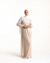 Sleeved Pleated Dress Cream C211