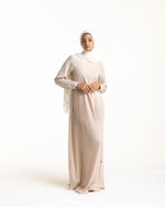 Sleeved Pleated Dress Cream C211