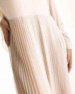 Sleeved Pleated Dress Cream C211