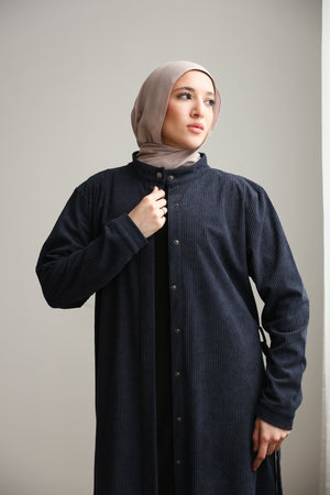 Velvet Corduroy Longline Shirt Navy C510