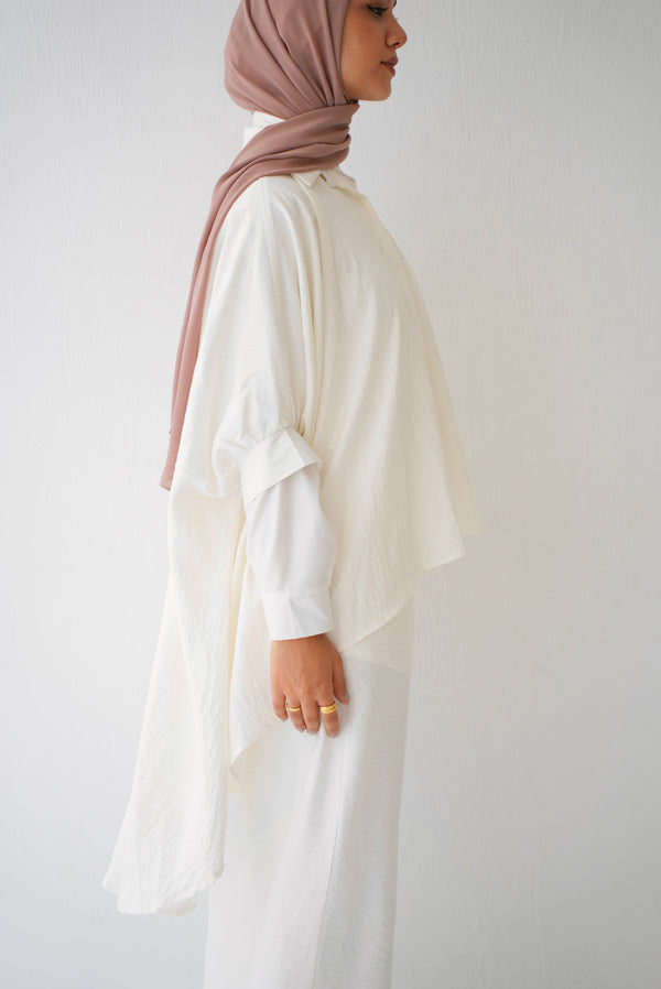 Over Sized Poncho and Pants Set Offwhite C11063