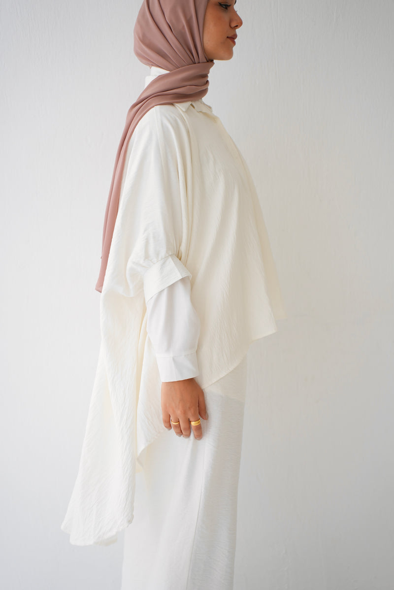 Over Sized Poncho and Pants Set Offwhite C11063