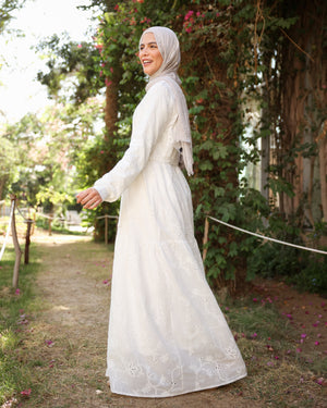 Floral Embroidered Maxi Dress Offwhite C514