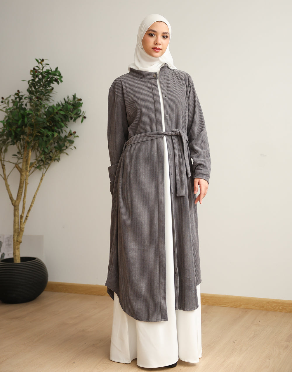 Velvet Corduroy Longline Shirt Grey C510