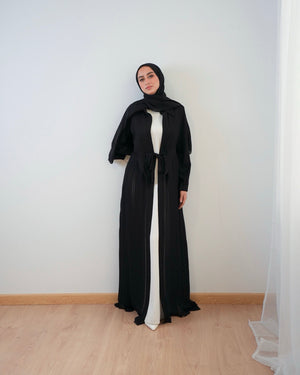 Open Pleated Abaya Black C142