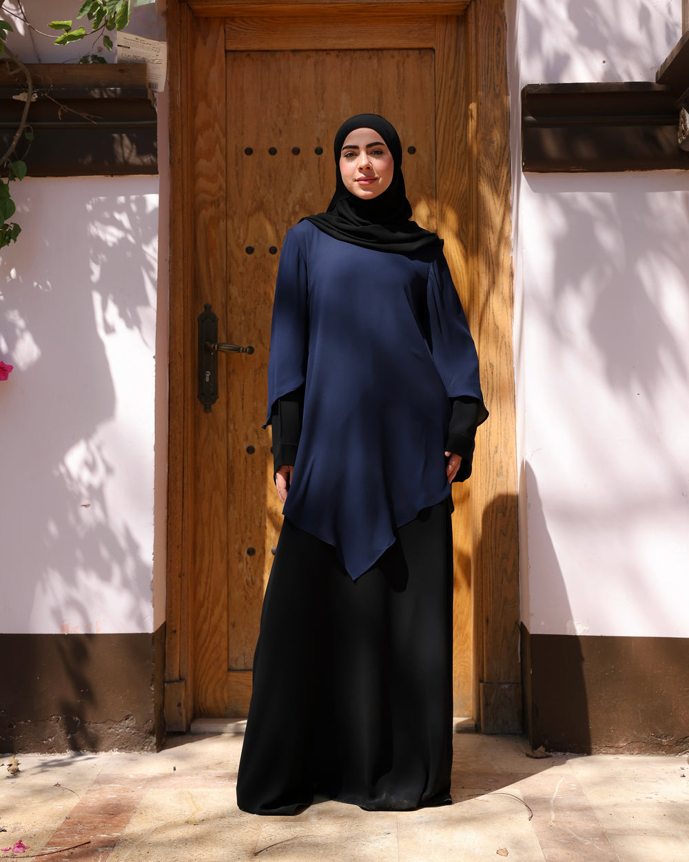 The Asymmetric Layered Abaya Black Navy C110
