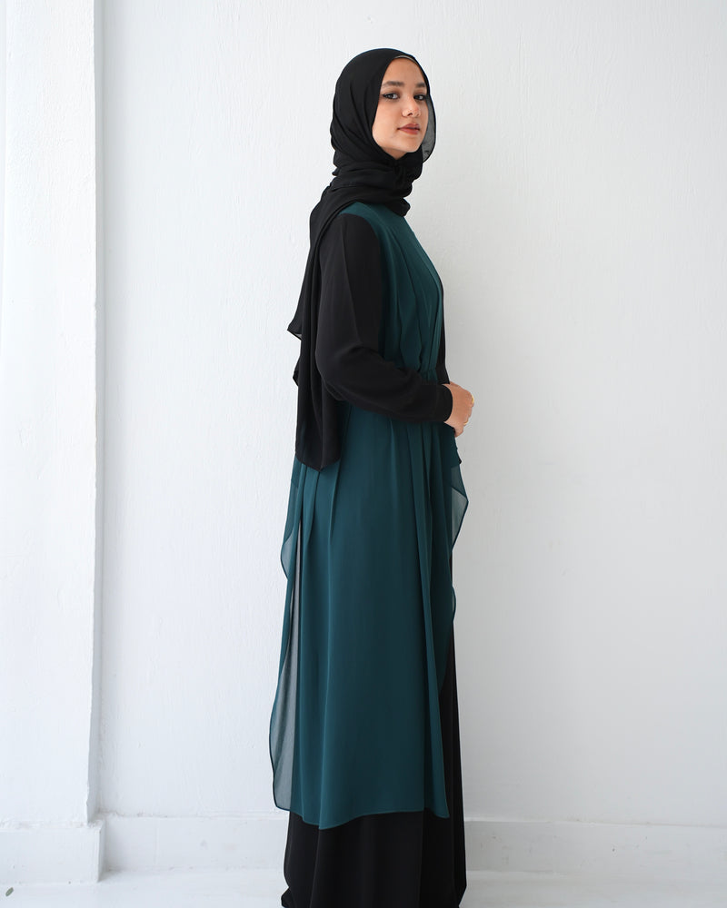 Peplum Side Chiffon Drape Abaya Teal C200