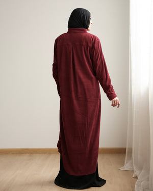 Velvet Corduroy Longline Shirt Maroon C510