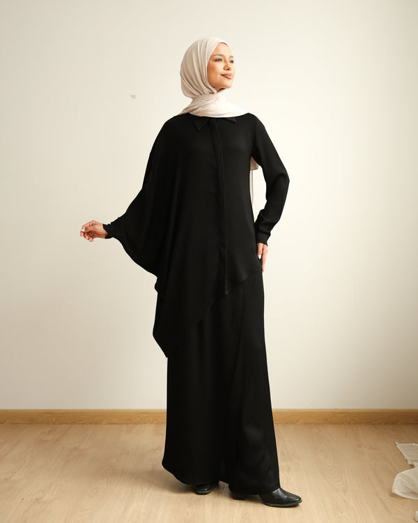 Asymmetric High Low Chemise Blouse Black C1870