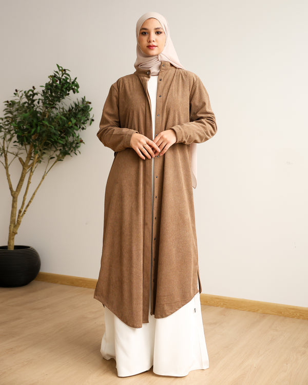 Velvet Corduroy Longline Shirt Dark Beige C510