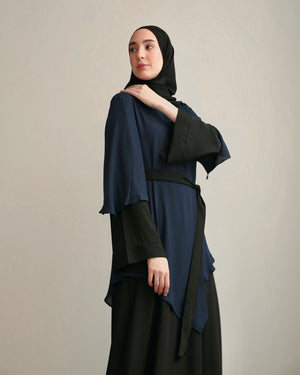 The Asymmetric Layered Abaya Black Navy C110