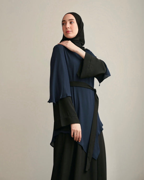 The Asymmetric Layered Abaya Black Navy C110