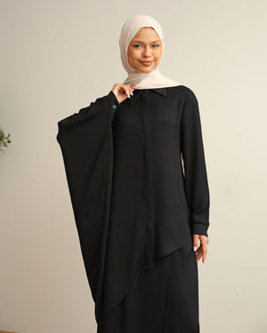 Asymmetric High Low Chemise Blouse Black C1870