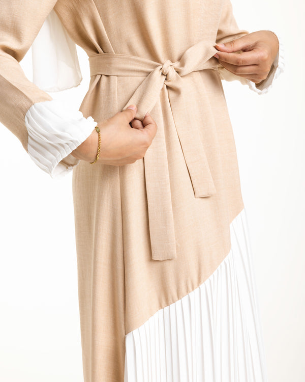 Linen Pleated Dress Beige C742